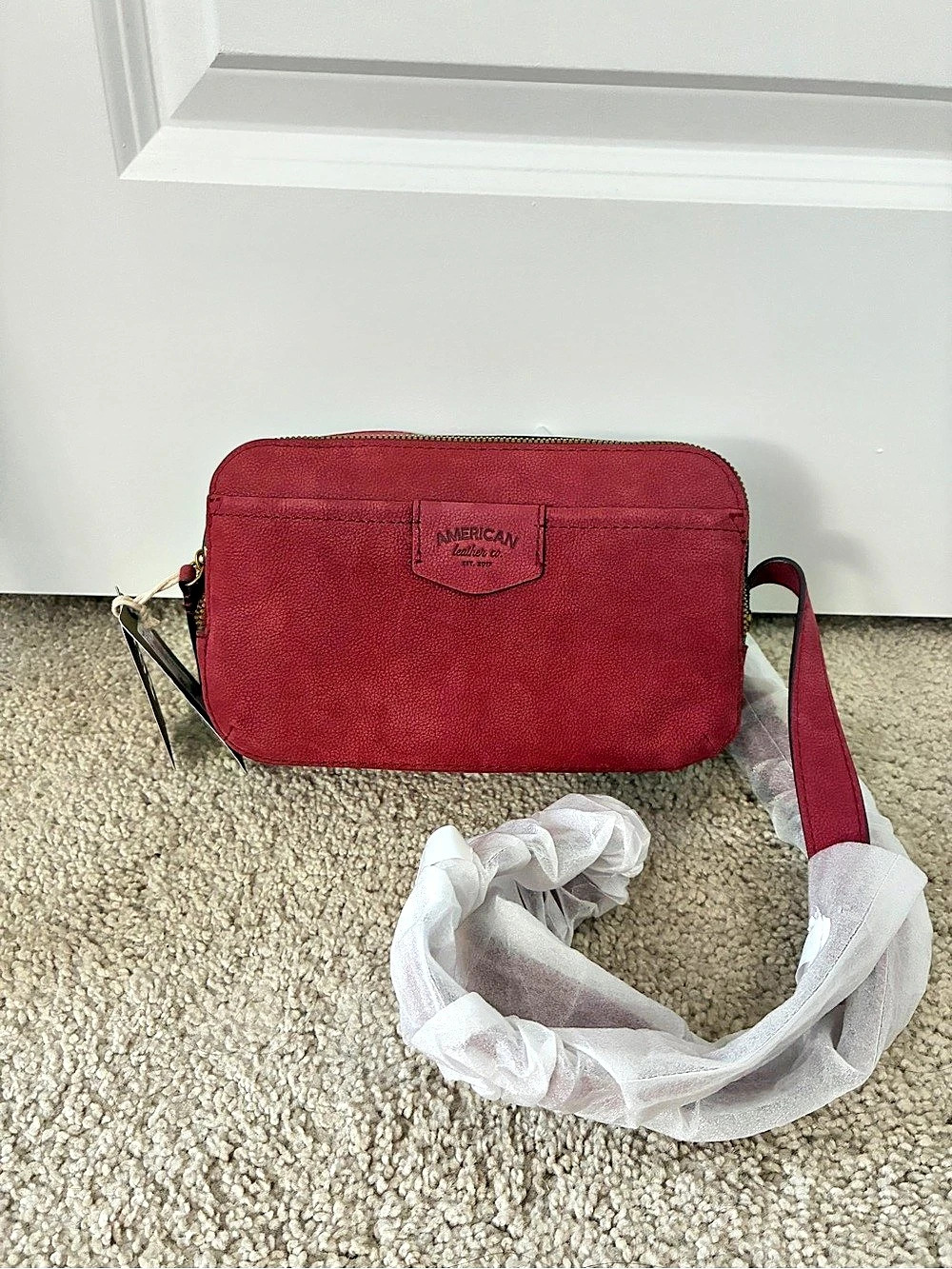 American Leather Co. Cleveland Mini Crossbody Bag. Leather Red